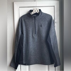 Spyder Men's Sweater Fleece Heather Gray and Black Half-Zip Pullover Size L